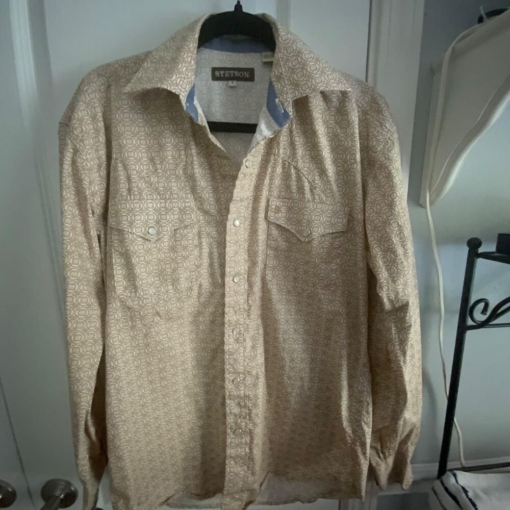 Stetson Men's Tan and Cream Shirt